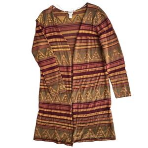 Daytrip Sz L Maroon Gold Southwest Aztec Duster Open Front Cardigan Sweater Boho